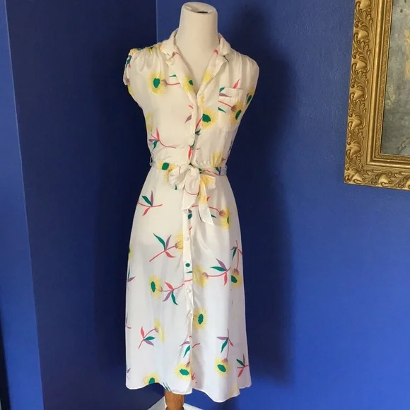 Vintage 70s-80s white floral summer day dress Hawaiian tropical flowers retro - Picture 2 of 14